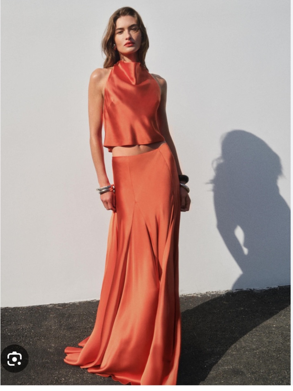 Reformation Silk Maxi Skirt in Warm Orange